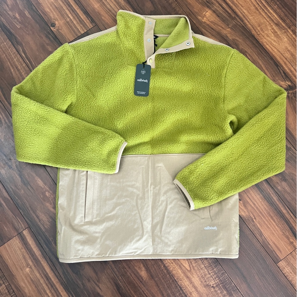 Allbirds Fluff Fleece Pullover Sweater Hazy Lime Hazy Beige NWT Men's Size XL